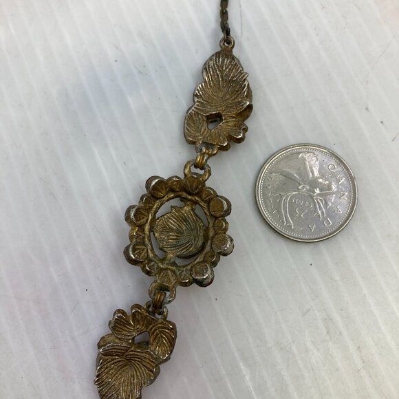 Vtg '50 TRIFARI ? pewter gold tone flower rhinestone bracelet - Picture 4 of 5